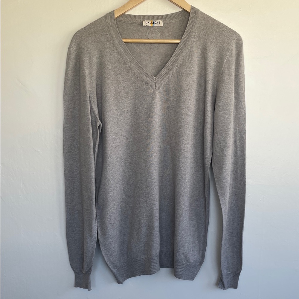 Callidae Equestrian Cotton Cashmere V-Neck Sweater XL Grey